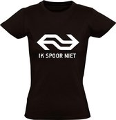 Ik spoor niet | Dames T-shirt | Zwart | OV | Trein | Tram | Bus | Grappig | Cadeau