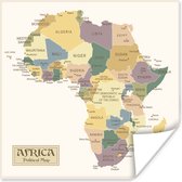 Poster Kaart van Afrika retro - 100x100 cm XXL