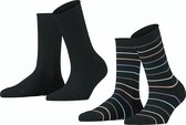 Esprit Multi Stripe 2-Pack Dames Sokken - Zwart - Maat 35-38