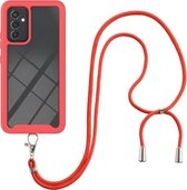 Voor Samsung Galaxy A82 5G Sterrenhemel Effen Kleur Serie Schokbestendige PC + TPU Beschermhoes met Nekband (Rood)