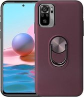 Voor Xiaomi Redmi Note 10 4G 360 Roterende Multifunctionele Stent PC + TPU Case met Magnetische Onzichtbare Houder (Jujube Rood)