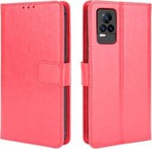 Voor vivo V21e 4G/Y73 2021 Crazy Horse Textuur Horizontale Flip Lederen Case met Houder & Kaartsleuven & Lanyard (Rood)