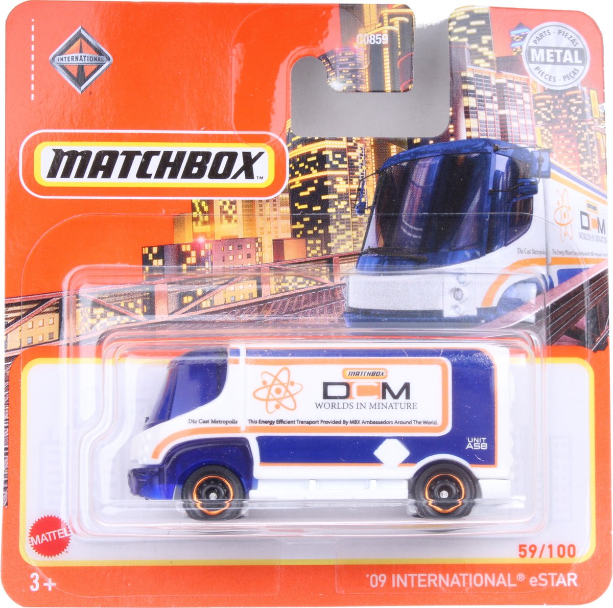 Mattel Bus '09 International Estar 1:64 Staal Wit/donkerblauw