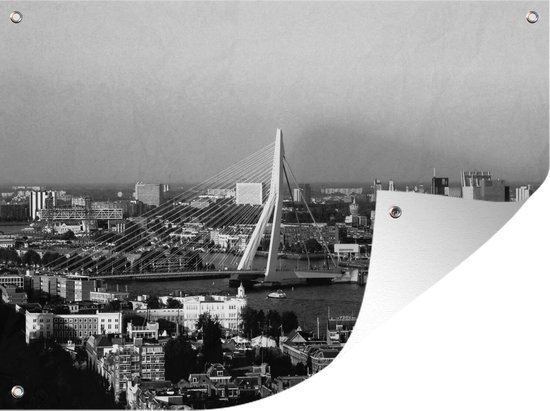 Luchtfoto van de Erasmusbrug in Rotterdam - zwart wit - Tuindoek