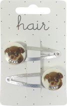 Haarspeldjes Klikklak 5.0cm Glitter met Hond - Zilver - 2 stuks