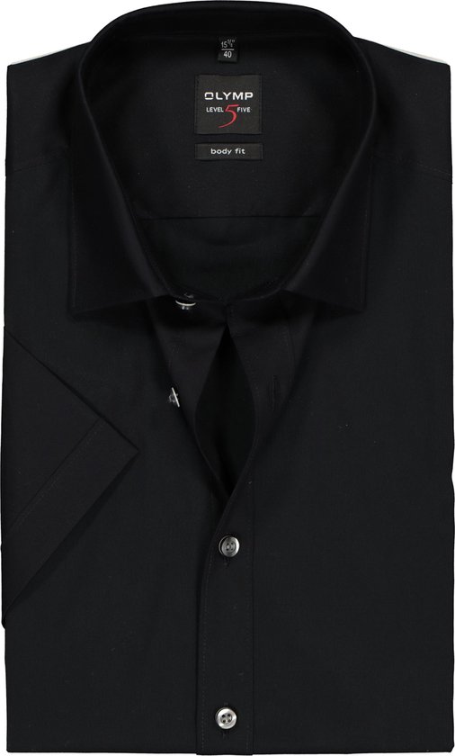 OLYMP Level 5 body fit overhemd - korte mouwen - zwart - Strijkvriendelijk - Boordmaat: 44