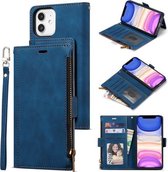 Side Zipper Back Card Horizontale Flip PU lederen tas met kaartsleuven & portemonnee & fotolijst & Lanyard voor iPhone 12/12 Pro (blauw)