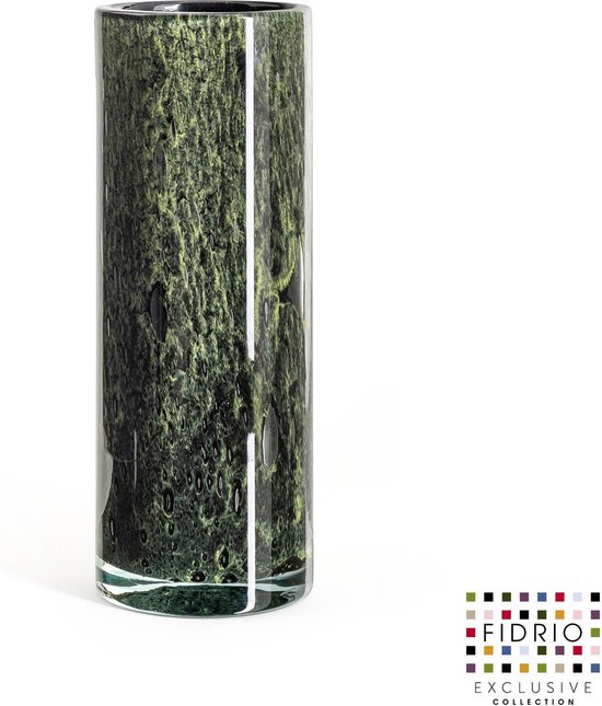 Design Vase Cylinder - Fidrio MOUNTAIN GREEN - vase à fleurs en verre soufflé bouche - diamètre 12 cm hauteur 32 cm