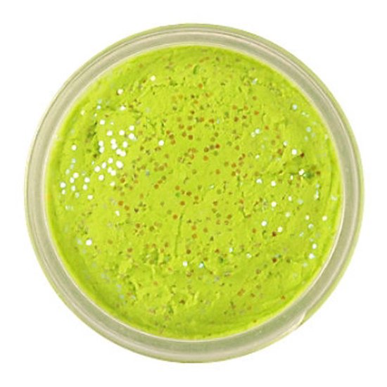 Heldere groen foreldeeg met glitterdeeltjes.