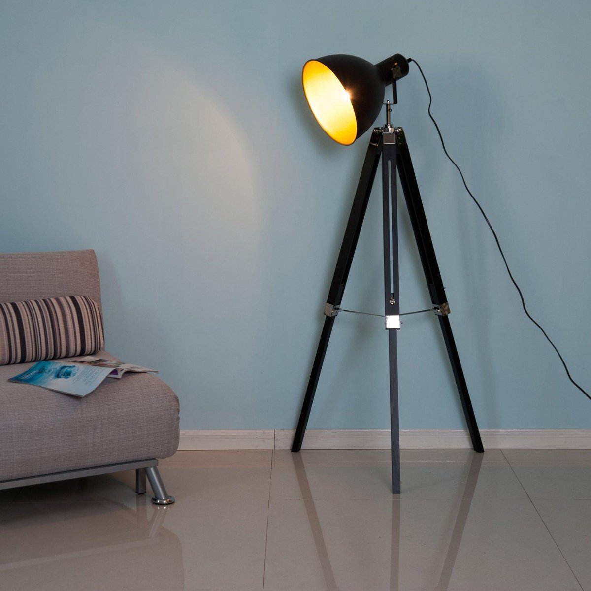 Bewolkt oplichter Riskeren Industrieel Design Tripod Vloerlamp - Staande Retro Statief Lamp - E27  Fitting -... | bol.com