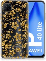 Telefoonhoesje Huawei P40 Lite Back Cover Siliconen Hoesje Gouden Bloemen
