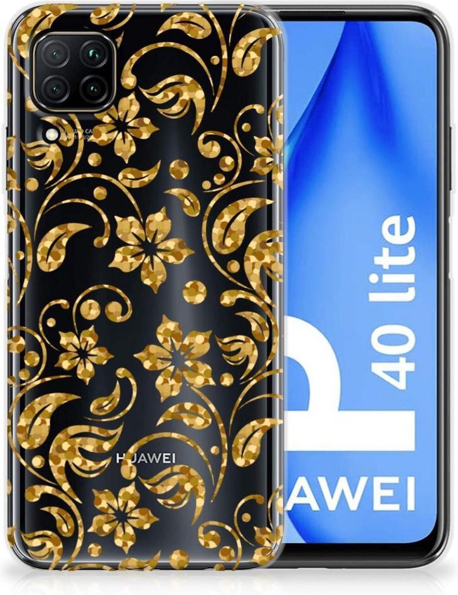 Huawei P40 Lite TPU Case Gouden Bloemen