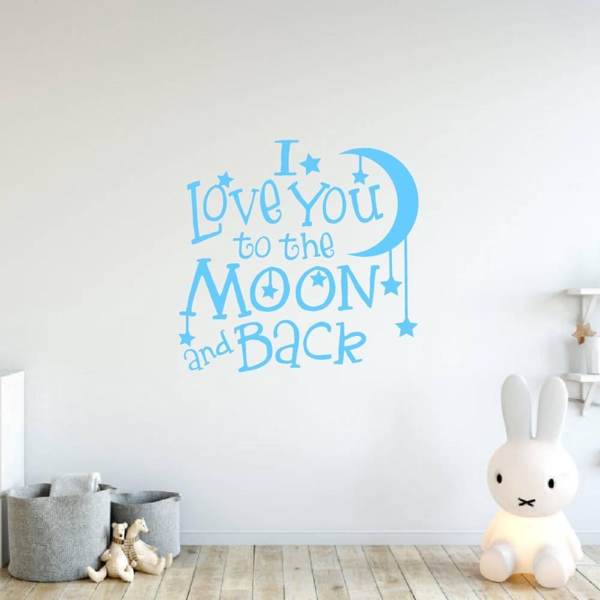 Muursticker I Love you to the moon and back - Lichtblauw - 120 x 120 cm baby en kinderkame