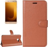 Voor Galaxy J7 Max Litchi Texture Horizontal Flip Leather Case met houder & kaartsleuven & portemonnee (bruin)