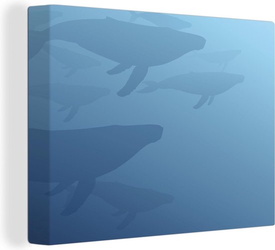 Canvas Schilderij Een illustratie van een groep walvissen - 80x60 cm - Wanddecoratie