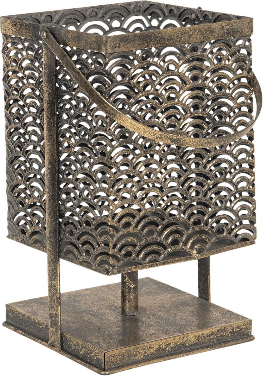 Clayre & Eef Windlicht 17*17*35 cm Koperkleurig Metaal Vierkant Kaarsenhouder Sfeerverlichting