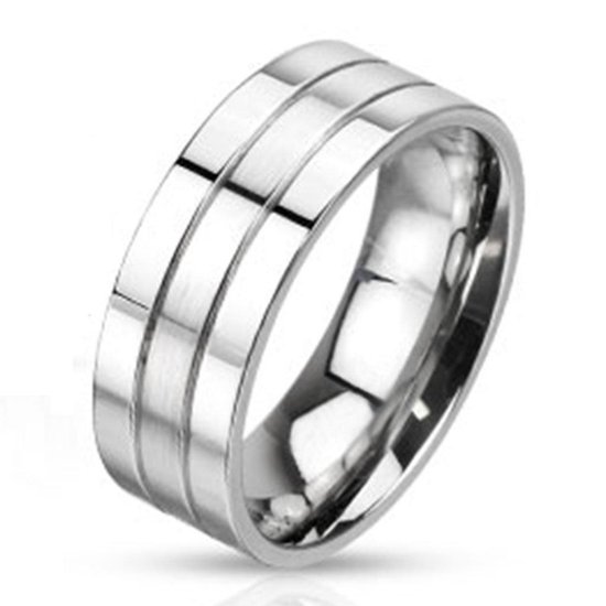 Heren Ring - Ring Dames - Ring Heren - Zilver Kleurig - Zilveren Kleur - Ring - Modern met Strepen - Line