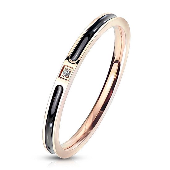 Ring Dames - Rosé Goud Kleurig - Gouden Kleur - Ring - Met Minimalistisch Steentje - Nami