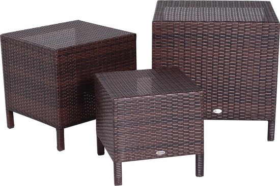 Outsunny poly rotan bijzettafel tuintafel opvouwbare salontafel tuinmeubelen klaptafel metaal grijs 40 x 40 x 40 cm