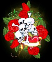 Diamond Painting Rozen en schedels 40x50cm. (Volledige bedekking - Ronde steentjes) diamondpainting inclusief tools
