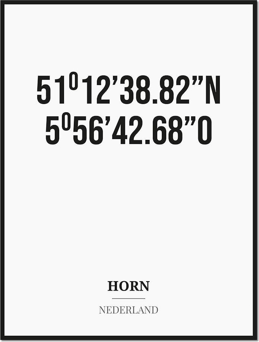 Studio216 Poster/kaart HORN met coördinaten zwart, wit