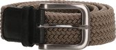 Old West Geweven Elastische Riem Stretch - Rekbaar Elastiek met echt Leer – Taupe - Lengte totaal 130 cm / Riemmaat 115