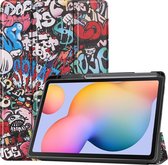 Tablet hoes geschikt voor Samsung Galaxy Tab S6 Lite - Tri-Fold Book Case met Stylus Pen houder - Graffiti