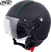 VINZ Laghi Jethelm Zwart Italië Leer / Scooterhelm / Brommerhelm / Motorhelm / Fashionhelm voor Scooter / Vespa / Brommer / Motor