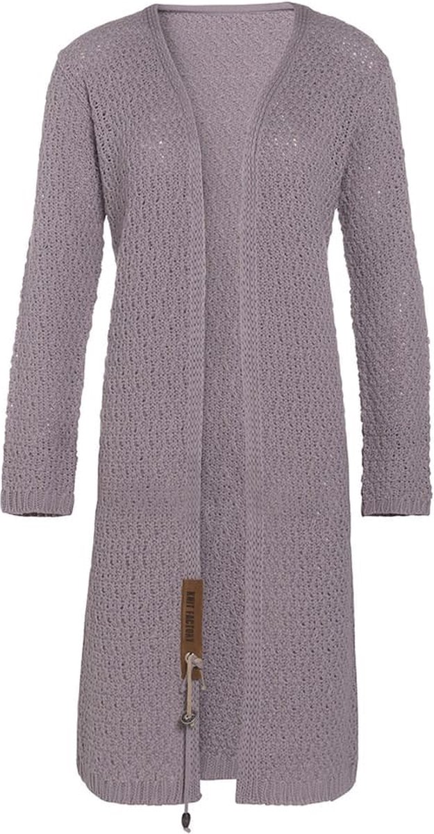 Knit Factory Luna Lang Gebreid Vest Mauve - Gebreide dames cardigan - Lang vest tot over de knie - Roze damesvest gemaakt uit 30% wol en 70% acryl - 40/42
