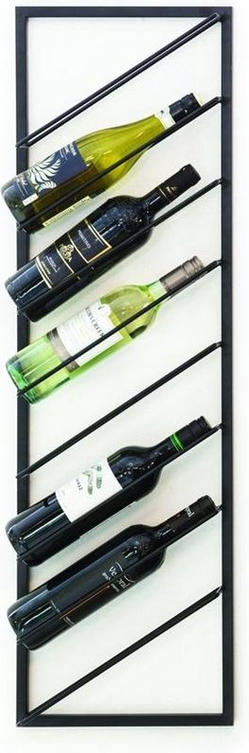 LIFA LIVING Wijnrek Pascalle - Modern - Zwart - Metaal - Schuine Lijnen - Rechthoekig - 30 x 9,5 x 99,5 cm cadeau geven
