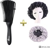 Zwarte Anti-klit Haarborstel + Zwarte satijnen slaapmuts | Detangler brush | Detangling brush | Satin cap / Hair bonnet / Satijnen nachtmuts / Satin bonnet | Kam voor Krullen | Kroes haar borstel