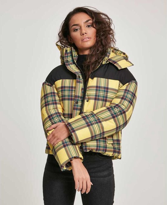 Urban Classics Damen Winterjacke Ladies AOP 2-Tone Puffer Jacket Brightyellow/Black-S