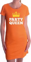 Oranje fun tekst jurkje - Party Queen - oranje kleding voor dames - Koningsdag jurk S