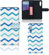 Coque Xiaomi Mi 9 magnétique Cuir PU Protection Etui Housse pour Zigzag Bleu