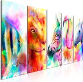 Schilderijen Op Canvas - Schilderij - Rainbow Watercolours (5 Parts) Narrow 225x90 - Artgeist Schilderij