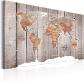 Schilderijen Op Canvas - Schilderij - World Map: Wooden Stories 120x80 - Artgeist Schilderij