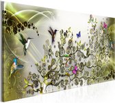 Schilderijen Op Canvas - Schilderij - Hummingbirds Dance (1 Part) Green Narrow 120x40 - Artgeist Schilderij