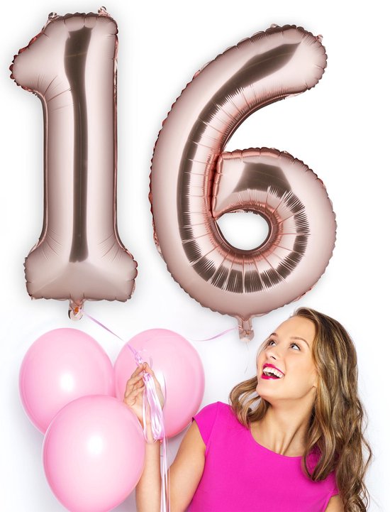 Relaxdays 8x folie ballon 16 - cijfer ballon - groot - xxl ballon -  verjaardag - rose | bol.com