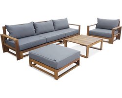 sweeek - Tuinset van hout voor 5 personen - mendoza - bank, fauteuils en salontafel van acacia, 6 modulaire elementen, design