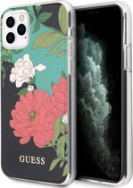 iPhone 11 Pro Max Backcase hoesje - Guess - Bloemen Zwart - TPU (Zacht)