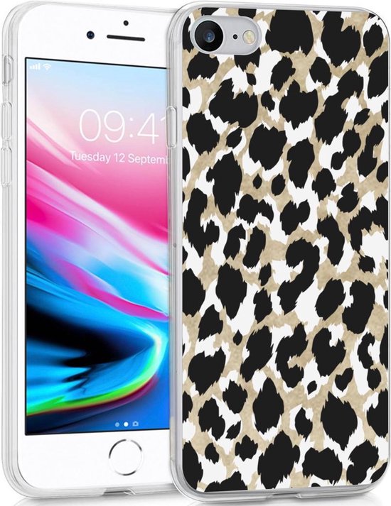 iMoshion Hoesje Geschikt voor iPhone SE (2022) / SE (2020) / 8 / 7 Hoesje Siliconen - iMoshion Design hoesje - Goud / Zwart / Golden Leopard