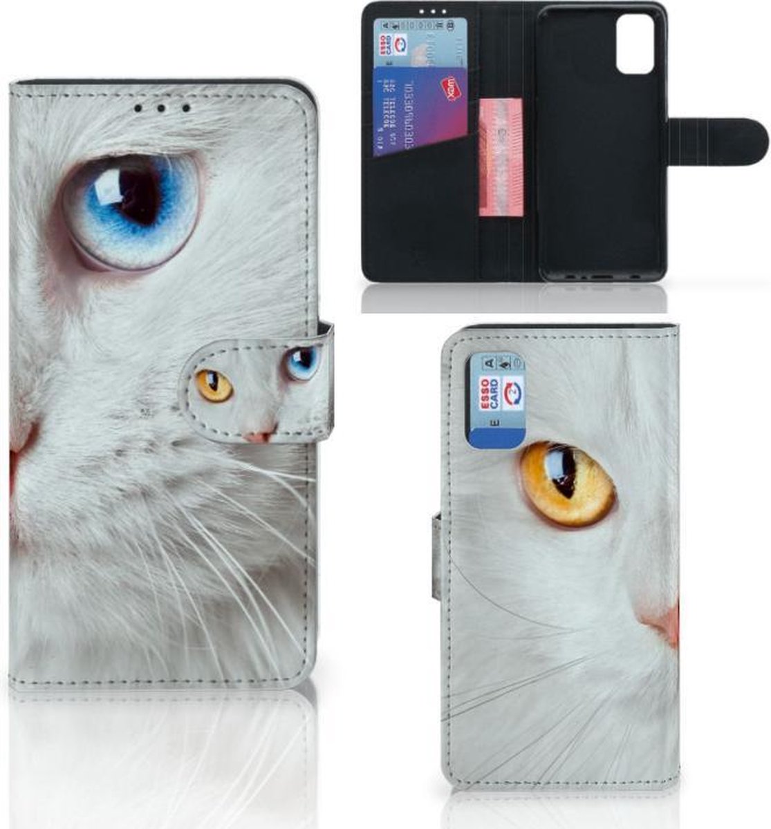 Boekhoesje voor Samsung Galaxy A41 Telefoonhoesje met Pasjes Witte Kat