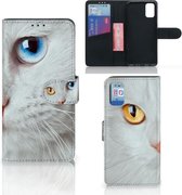 GSM Hoesje Geschikt voor Samsung Galaxy A41 Bookcover Case Witte Kat