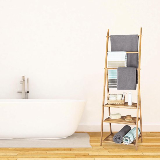 Relaxdays handdoekrek bamboe - inklapbaar handdoekenrek - staand rek voor  handdoeken | bol.com