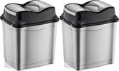 2x stuks zilver/zwarte vuilnisbak/vuilnisemmer kunststof 28 liter - Prullenbakken/Afvalemmers - Kantoor/keuken prullenbakken