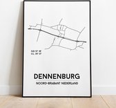 Dennenburg city poster, A3 zonder lijst, plattegrond poster, woonplaatsposter, woonposter
