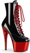 Pleaser - ADORE-1020 Plateau Laarzen, Paaldans schoenen - Paaldans schoenen - 35 Shoes - Zwart/Rood