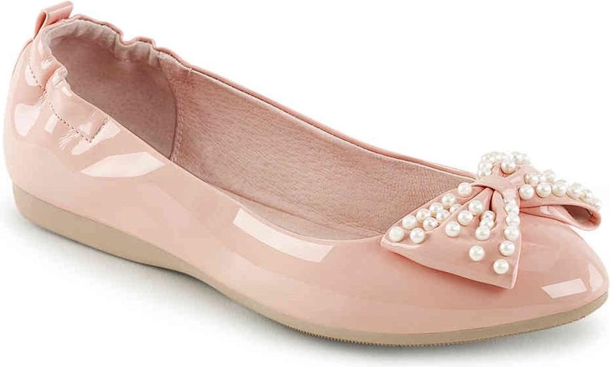 Ivy-09 opvouwbare ballerina met strik en parel detail lak baby roze - Vintage Rockabilly - (EU 37 = US 7) - Pin Up Couture
