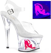 Pleaser Sandaal met enkelband, Paaldans schoenen -36 Shoes- MOON-708CAT Paaldans schoenen Transparant/Roze