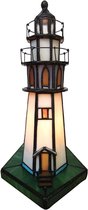 LumiLamp Tiffany Tafellamp Vuurtoren 11x11x25 cm Bruin Beige Glas Tiffany Bureaulamp